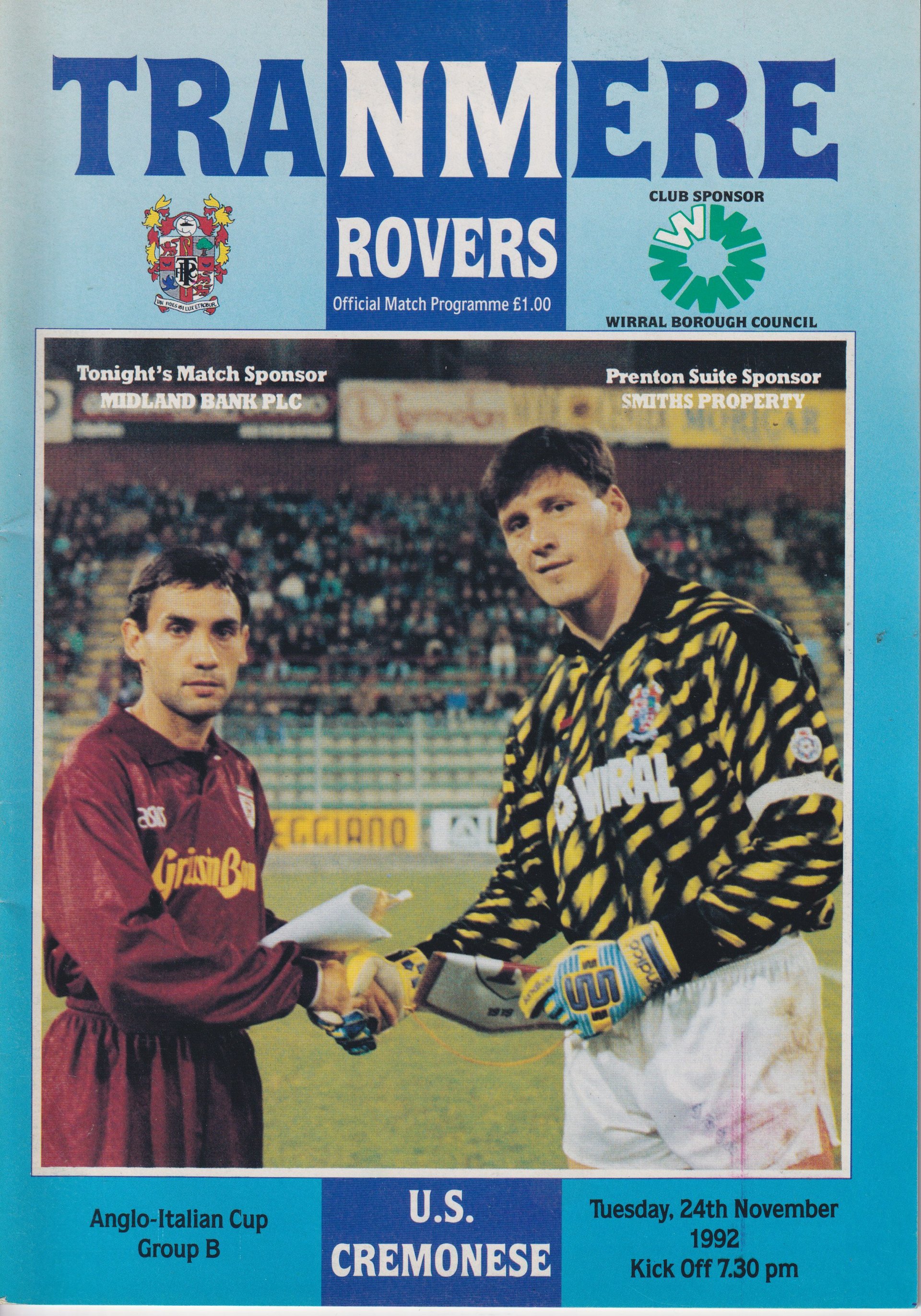Tranmere Rovers v Cremonese match programme